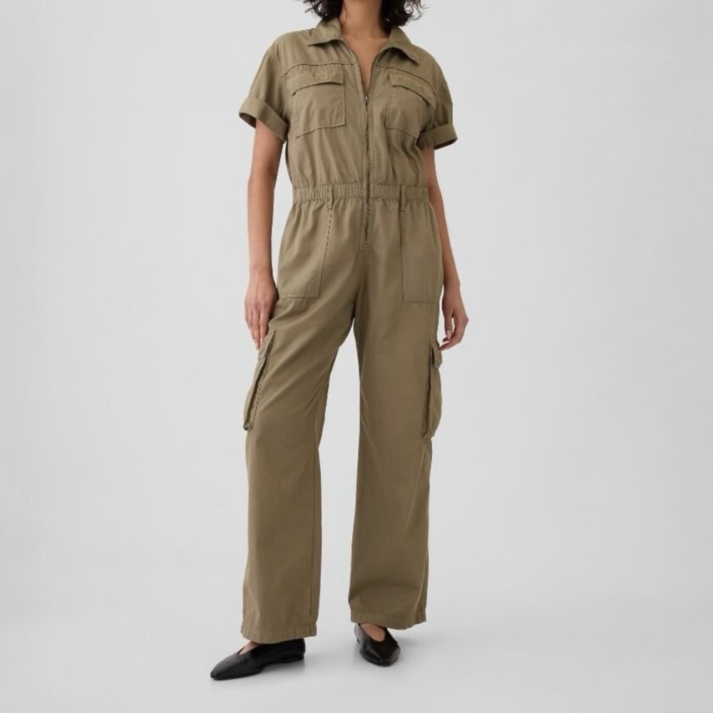GAP Khaki Utility Cargo Jumpsuit Hayes‎ Brown Size 0